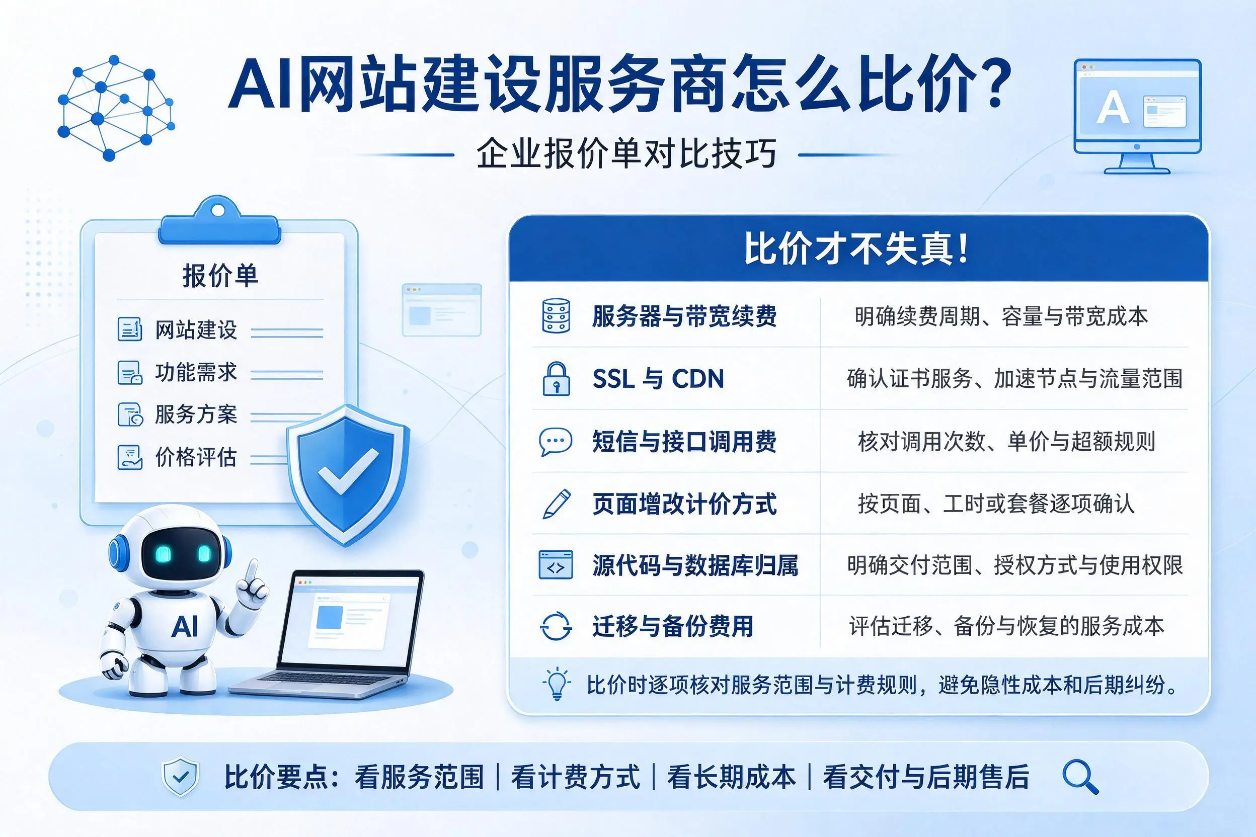 AI网站建设服务商怎么比价?张掖企业报价单对比技巧